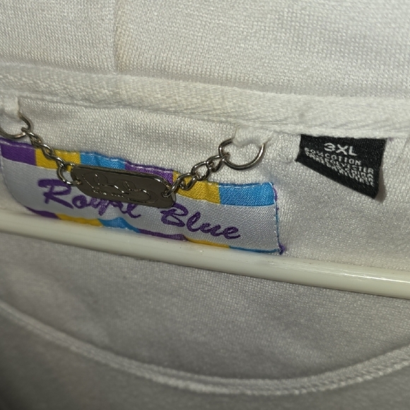 (J52) Men's White Zip-Up Sweater with Multicolor Stripes Plus Sz 3XL - Picture 2 of 5